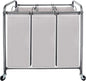 STO STO Laundry Sorter 3 Section, 3 Bag Clothes Hamper, Rolling Laundry Cart Basket with Heavy Duty Lockable Wheels and Removable Bag for Laundry Room, Bedroom, Closet, Gray