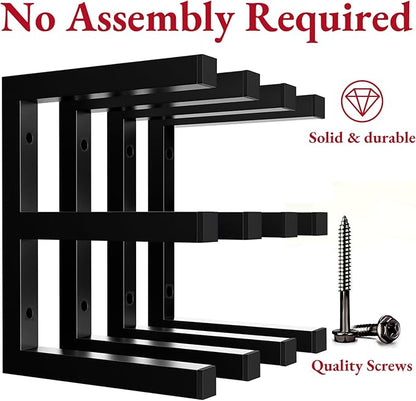 MOOMSINE Lumber Storage Rack Wall Mounted, 6-Level Holds Up 1200 Lbs Heavy Duty Wood Organizer, Metal Shelf for Shed, Workshop, Garage - 4pack - Black