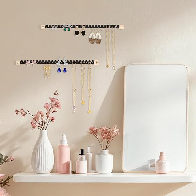 Earring Organizer Wall Mounted 2 Pack Earring Holder Hanging Jewelry Organizer Display for Stud/Hoop/Dangle Earring Necklace Bracelet Ring,Black