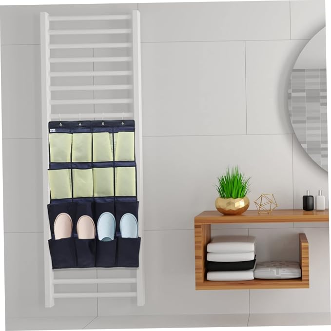 IMIKEYA Hanging Shoe Organizer Bag Oxford Over the Door Shoe Storage Pouch with Tear Resistant Design for Closet and Wall Blue Yellow