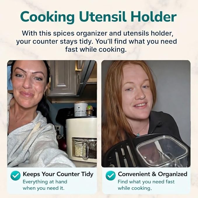 Rotating Kitchen Organizer, Cooking Utensil Holder for Countertop, Seasoning Organizer and Condiment Caddy with Knife Organizer and Spice Containers