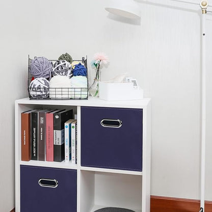 Fabric Cloth Storage Bins,Fabric Cube Bins Organizer with Dual Handles Foldable Cube Storage Baskets for Home Bedroom Storage,Set of 3,(Navy Blue)