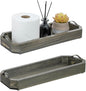 MyGift 2 Piece Narrow Wooden Vanity Tray, Vintage Gray Solid Wood Toilet Tank Tray, Decorative Octagonal Cosmetic Organizer with Antique Metal Handles