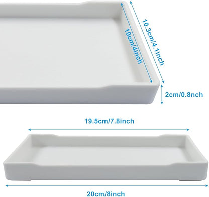 Small Bathroom Vanity Tray, (8 inch x 4 inch) Mini Soap Dispenser, Rectangular Serving Tray for Candle, Lotion Bottles,Scrubber(White)