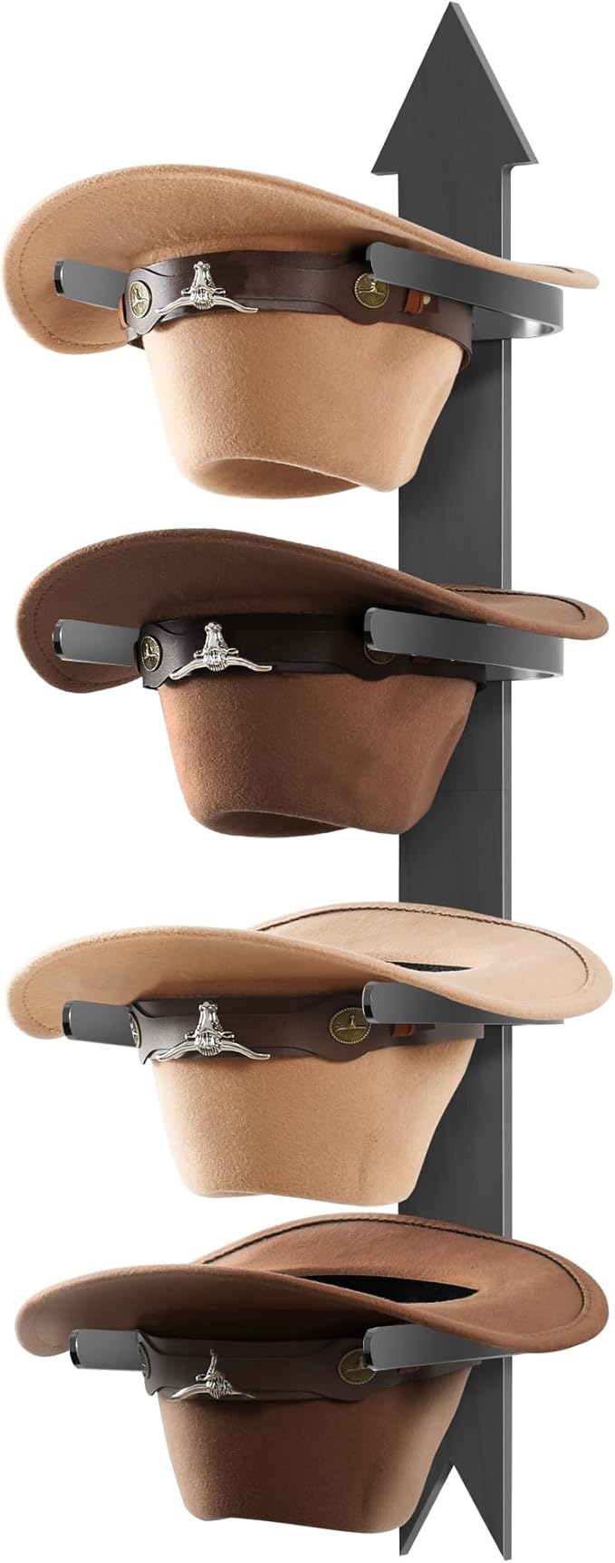 Cowboy Hat Rack, Cowboy Hat Holder Wall Mount Holds up to 4 Hats, Wooden Western Rustic Metal Cow boy Hat Hanger with Arrow Sign Board, Hat Rack for Western Hats, Fedora, Sun Hats (Black-1 Pack)