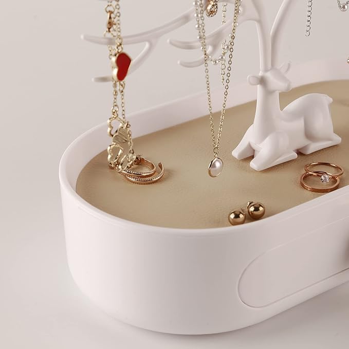 MORE&LESS Antlers Jewelry Display Stand with Drawer and Crystal Handle, Tree Tower Rack Hanging Organizer for Ring Earrings Necklace Bracelet