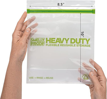 Smelly Proof BULK VALUE, 50-Pack HEAVY DUTY 5-mil Reusable Bags, Stand-Up, Expandable, Dishwasher-Safe, Odor-Proof, Durable Poly Nylon (Non-Silicone) US-Made 8.5" x 10" Quart 50pk