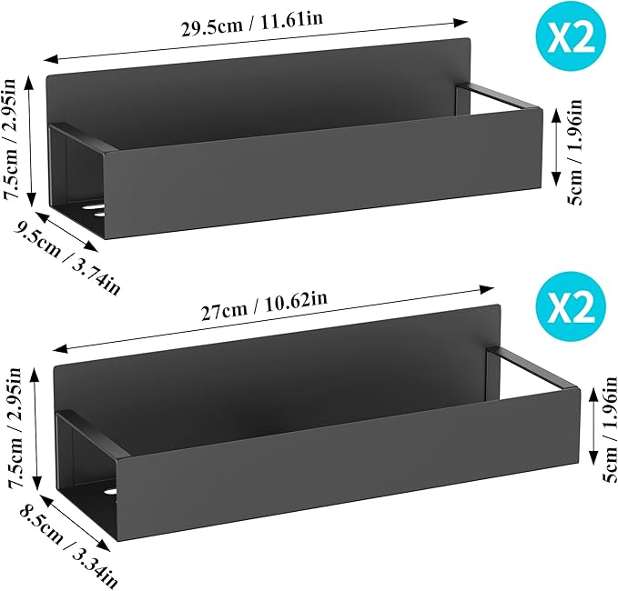HuggieGems Metal 4 Pack Magnetic Spice Storage Rack Organizer for Refrigerator and Oven, Black Fridge Organizers and Storage, Metal