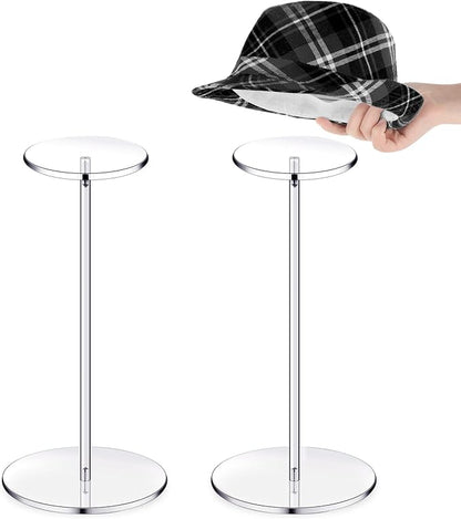 Yookeer 2 Set 16 Inch Clear Acrylic Hat Stands and Wig Display Rack Stands for Multiple Hats Display Tabletop Baseball Caps Watch Tabletop (Round Bottom)