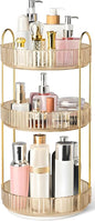 360° Rotating Makeup Organizer for Vanity, 3 Tier Perfume Organizers Skincare Organizers and Storage for Bathroom Countertop, Spinning Cosmetic Organizer for Bedroom Dresser Counter (Gold)