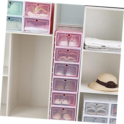 Luxshiny 6PCS Stackable Transparent Shoe Storage Boxes with Thickened Plastic Small Pink Containers for Closet Organizers and Sneaker Storage