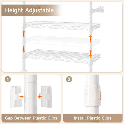 Wall Mounted Garment Rack, Walk-in Closet System with Expandable Rods, Adjustable Shelves, Industrial Pipe Clothing Racks, Hanging Clothes Organizers and Storage, Metal Closet Shelving Wardrobe