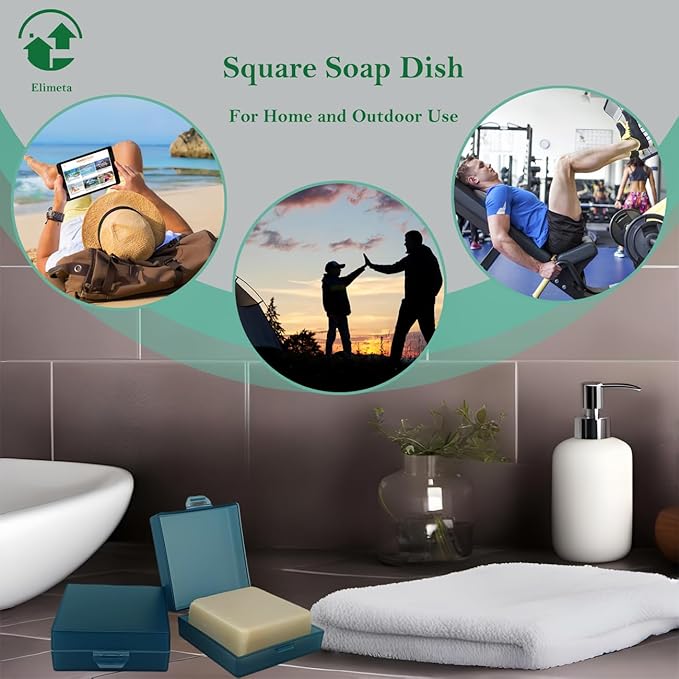 Soap Holder 2 Pack, Shower Bar Case Fit Dr Squatch, Waterproof Travel Container with Lid, Square Bathroom Soap Dish Box for Camping, Gym and Outdoor Traveling (Blue/Clear)