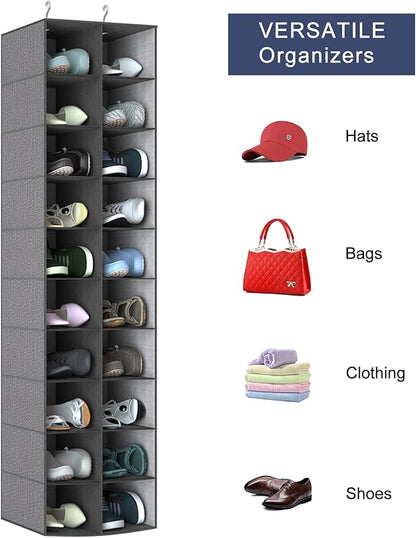 Libeder Hanging Shoe Organizer for Closet, Hanging Closet Organizers 20 Section Shoe Shelves, Space Saving Shoe Holder & Storage, Grey, 12''W×12''Dx 50''H