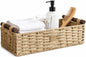 Woven Bathroom Basket with Wood Handles — Toilet Paper Storage Organizer, Back of Toilet Basket, Natural Wicker Basket for Tank Top, Countertop or Shelf