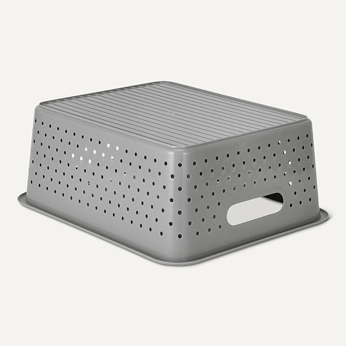 Amazon Basics Decorative BPA-Free Plastic Storage Baskets, 13.66 x 11.34 x 5.39, Grey, Pack of 4