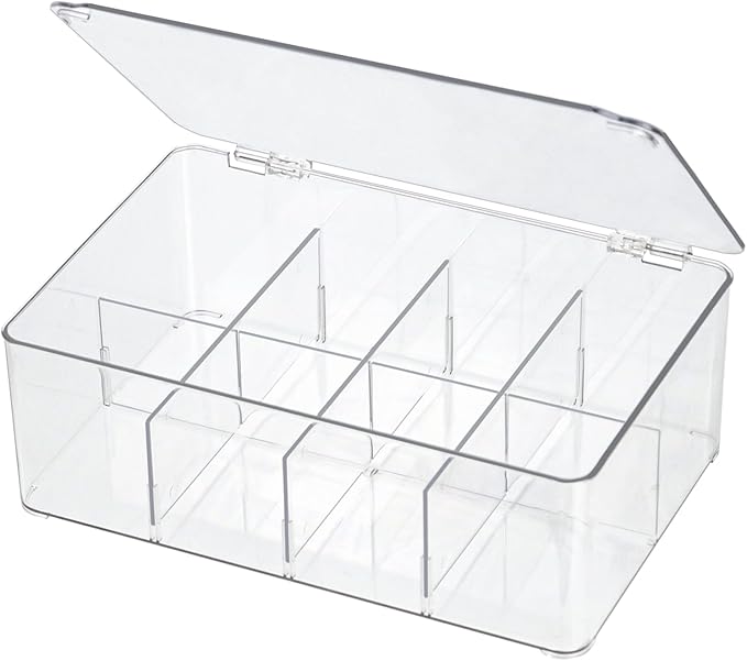 ZEXALOR Clear Tea Bag Organizer, Dresser Organizers Drawer Organzier Storage Container with Removable Dividers, Plastic Storage Bin with Lid, Organizer for Scarves Ties Bras