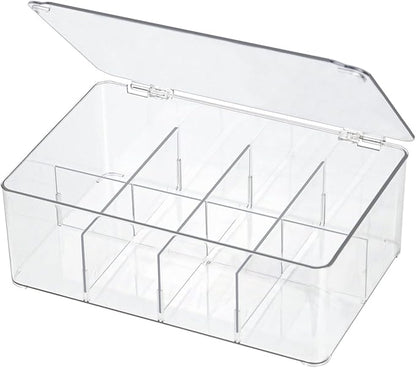 ZEXALOR Clear Tea Bag Organizer, Dresser Organizers Drawer Organzier Storage Container with Removable Dividers, Plastic Storage Bin with Lid, Organizer for Scarves Ties Bras