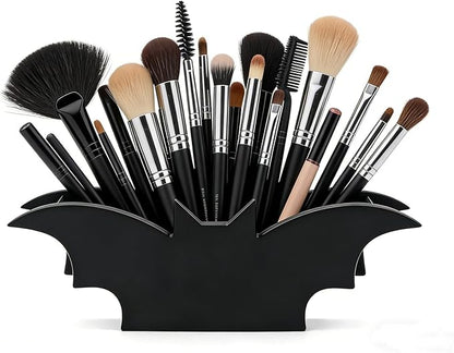 Gothic Makeup Brush Organizer - Wooden Bat Pen Holder Cosmetic Display Case for Vanity Desk Gothic Decor for Bathroom Bedroom Living Room Decoration Unique Gift