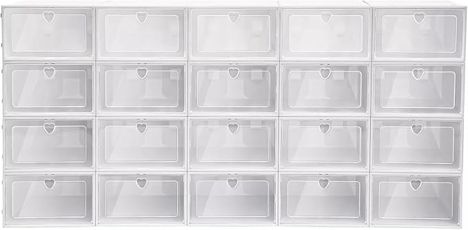for 20pcs Stackable Shoe Storage Box Plastic Sneaker Display Case Organizer
