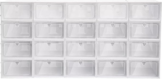for 20pcs Stackable Shoe Storage Box Plastic Sneaker Display Case Organizer