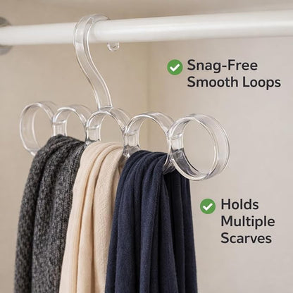 5-Hole Snag-Free Scarf Hanger Closet Organizer, Clear Plastic Accessory Holder for Scarves Belts Shawls Ties