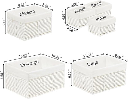 Vagusicc Wicker Storage Basket, 6 Pack Baskets for Organizing, Wicker Baskets with Handle, Rectangular Wicke Basket for Storage Shelves, Cube Storage Bins for Closet/Clothes/Dresser, White