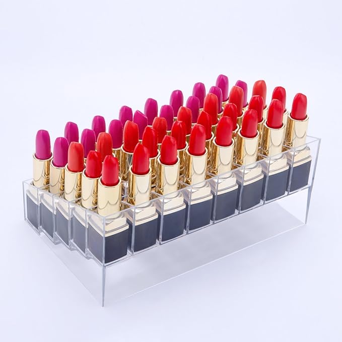 Benbilry Acrylic Lipstick Organizer, 40 Slot Display Rack - 8 x 5 Arrangement, Holds Lipstick, Brushes, Bottles & More