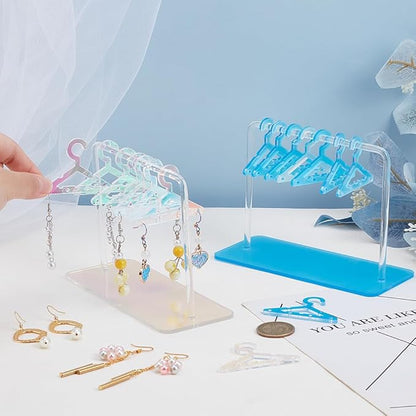 PH PandaHall 32 Holes Earring Hanger Stands Acrylic Earring Holder Rack with Mini Hangers Earring Display Earring Closet Ear Stud Organizer for Retail Personal Exhibition, Iridescent Clear Blue Mixed