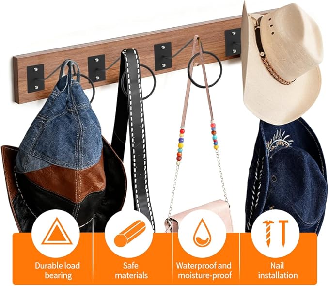 4 Pack Cowboy Hat Rack for Wall, Wall Mount Metal Hats Organizer Storage for Cowboy Hat, Fedora, Sun Hats,Wide Brim