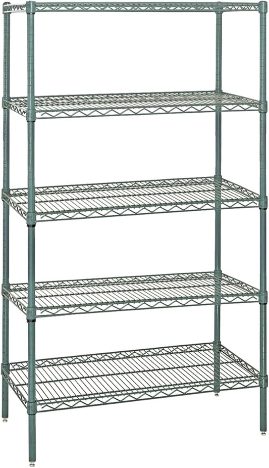 Quantum Storage Systems WR54-1442P Wire Shelving Starter Kit, 42" W x 14" D x 54" H, 600 lbs Capacity, Carbon Steel, Epoxy Coated, Green, NSF