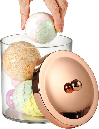 2 Pack SheeChung 50oz Large Apothecary Jar with Rose Gold Rust-Proof Lid - Shatterproof Plastic Laundry Pods Container - Chic Rose Gold Bathroom & Vanity Storage Organizer for Scent Beads, Salts