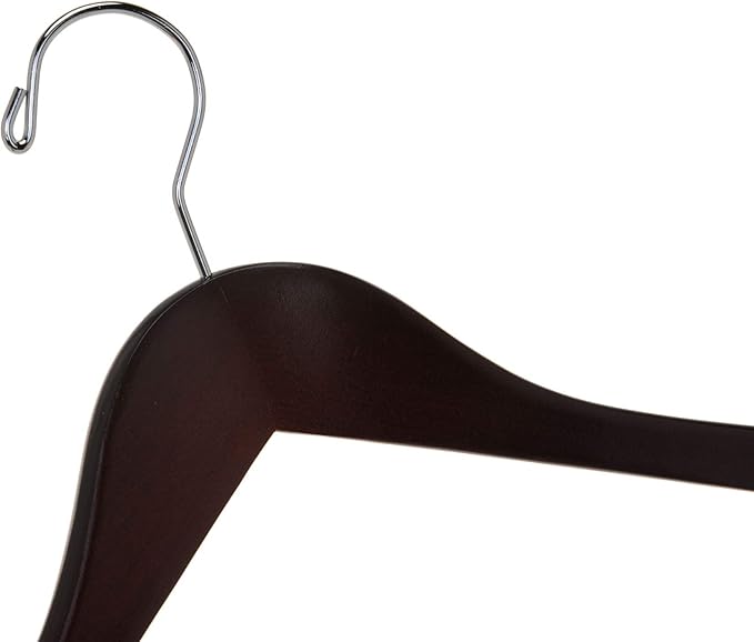 Quality Semi Curved Wooden Suit Hangers, 10-Pack Smooth Finish Solid Wood Coat Hanger with Swivel Hook, Jacket, Pant, Dress Clothes Hangers (Mahogany, 10)