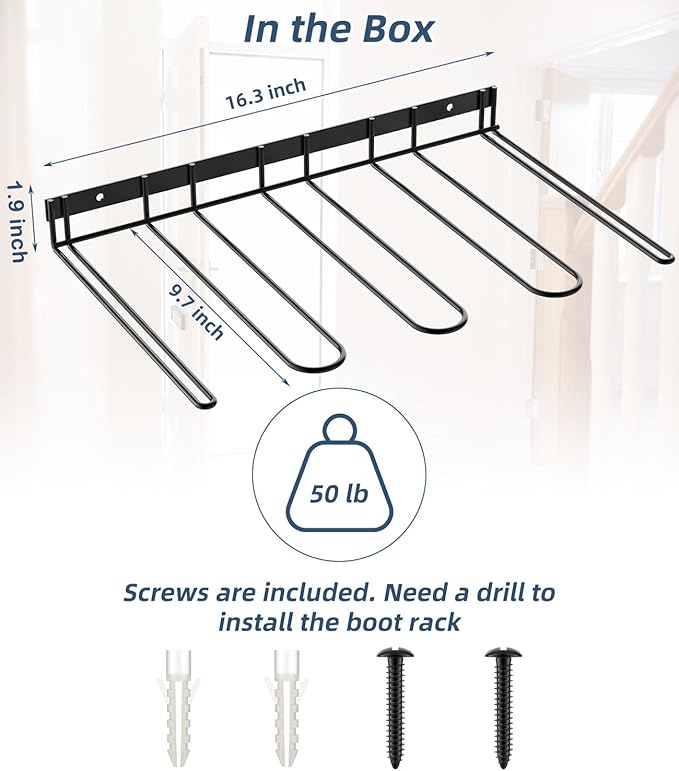 Wader Boot Hanger Wall Mount - (2 Pair) Sturdy Metal Boot Rack, Tall Shoe Holder for Closet, Entryway, Indoor, Garage