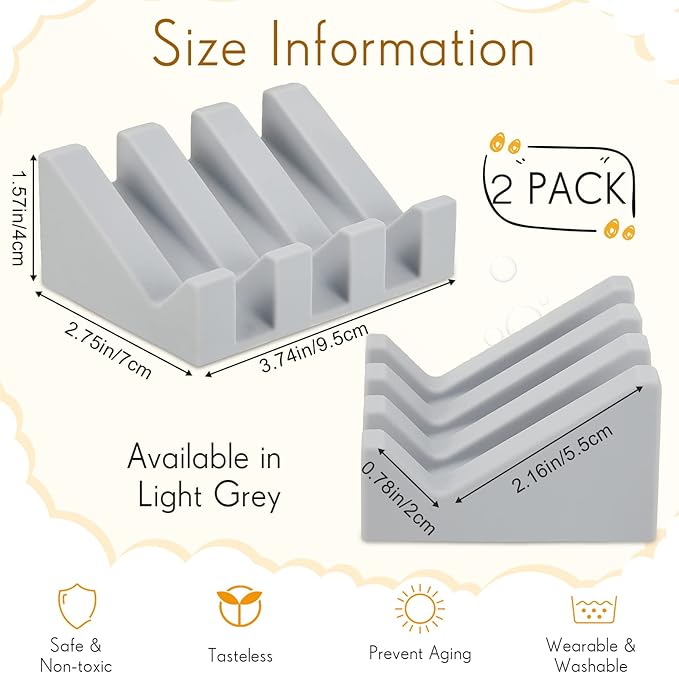 Cunhill 2 Pieces Silicone Soap Dish Self Draining Soap Dish Shower Waterfall Bar Soap Holder Tray with Drain Soap Saver for Kitchen Bathroom Accessories (Light Grey)