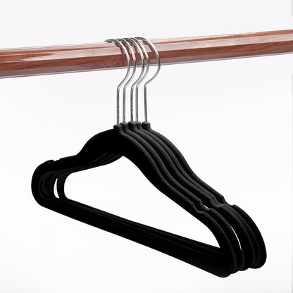 MIZGI Baby Velvet Hangers,Non-Slip Kids & Toddler Hangers,11.8 Inch Hangers for Baby Clothes,Pack of 50（Black/Silver）