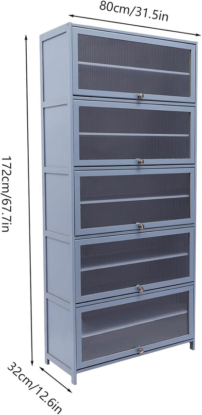 10 Tiers Shoe Storage Cabinet,Free Standing Shoe Rack with Transparent Cabinet Door,Hall Organizers & Storage Rack with Adjustable Shelf for Entryway Living Room.,31.5 * 12.6 in (Grayish Blue)
