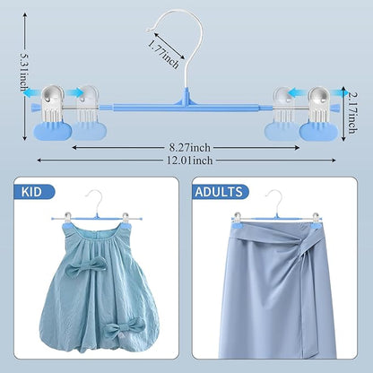 HUADYMEET 20 Pack 12Inch Pants Hangers with Wide Clips,Metal Trouser Hanger for Jeans.Space Saving Skirt Hangers Heavy Duty Non-Slip Adjustable Clothes Shorts Hanger for Women,Men,Sky Blue