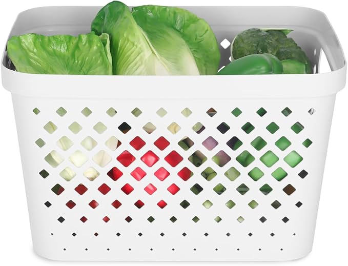 Glad Plastic Storage Basket Set, Value Pack of 6 | Open Storage Bins for Shelves, Bathroom, Pantry, Closet | Nesting Organizer Boxes with Handles, 4 Gallon, White