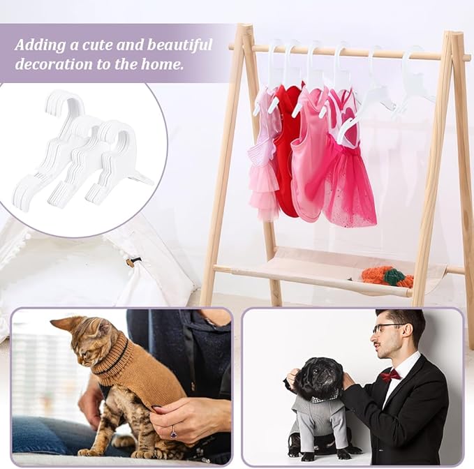 AHANDMAKER 18 Packs Pet Apparel Hangers, 3 Styles White Pet Clothes Hanger, Cute Plastic Flexible Dog Clothes Hangers, Mini Plastic Hangers for Dog Puppy Cat Pet Clothes, 5x5.3/5.35x7.28/7.4x9.8 Inch