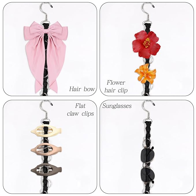 SNOWSTAR Macrame Hair Claw Clip Organizer with Rotating Hook and 20 Metal Rings,Hanging Hair Clip Holder and Storage for Women Girls,Claw Clips Hanger Home Decor for Wall,Door,Closet (Black1PCS)