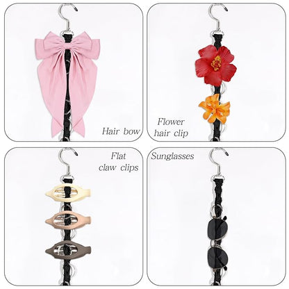 SNOWSTAR Macrame Hair Claw Clip Organizer with Rotating Hook and 20 Metal Rings,Hanging Hair Clip Holder and Storage for Women Girls,Claw Clips Hanger Home Decor for Wall,Door,Closet (Black1PCS)