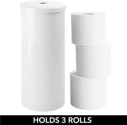 mDesign Plastic Floor Stand Toilet Paper Organizer with Cover, 3-Roll Space-Saving Tissue Storage for Bathroom - Fits Under Sink, Vanity, Shelf, in Cabinet, Corner - Aura Collection - White