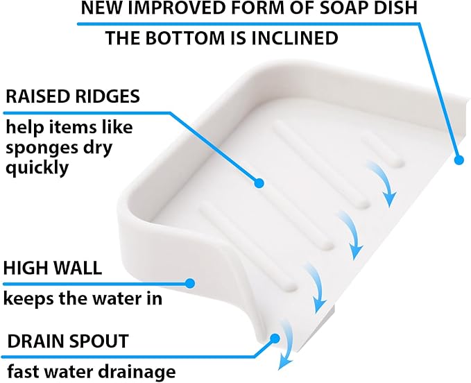 Silicone Soap Dish & Tray - Self Draining, Durable Rubber with Drainage - Kitchen & Shower Soap Holder