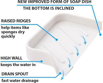 Silicone Soap Dish & Tray - Self Draining, Durable Rubber with Drainage - Kitchen & Shower Soap Holder