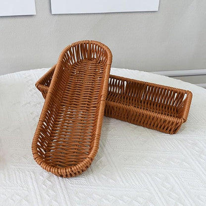 Storage Basket Small, 6 Pack Silverware Organizer Basket, Flatware Organizer for Drawer, Small Narrow Bread Baskets, Stackable Wicker Storage Baskets for Spoons Forks Knives Stationery (Oval)