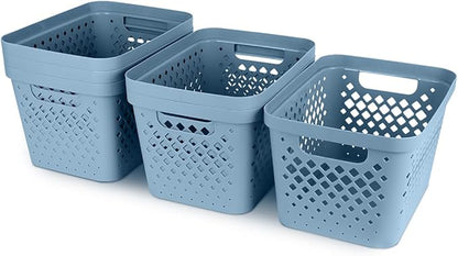 Glad Plastic Storage Basket Set, Value Pack of 6 | Open Storage Bins for Shelves, Bathroom, Pantry, Closet | Nesting Organizer Boxes with Handles, 4 Gallon, Marina Blue