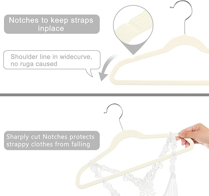 MIZGI Kids Velvet Hangers,Non-Slip Big Kids Hangers,14 Inch Hangers for Youth,Teen Clothes,Pack of 50（Ivory/Silver）