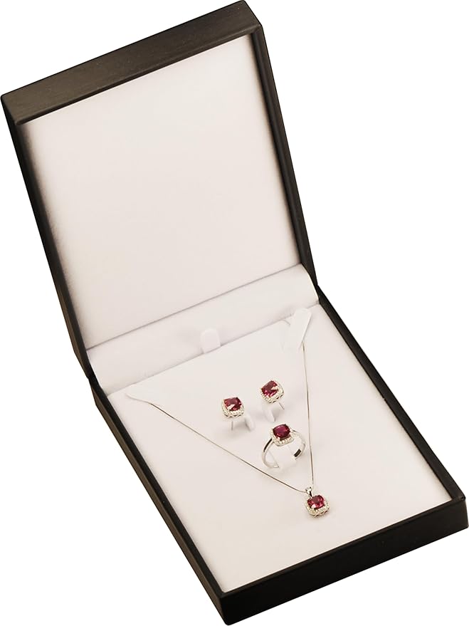 Necklace Pendant Earring and Ring Sets Gift Box for Engagement, Wedding... Luxury Soft Touch PU Leather Material Necklace Earring Jewelry Set Box Size 4.5"(W)*6.3(D)*1.57〞(H) (Black)