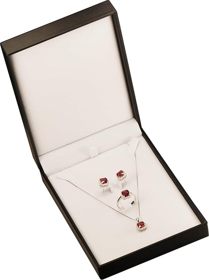 Necklace Pendant Earring and Ring Sets Gift Box for Engagement, Wedding... Luxury Soft Touch PU Leather Material Necklace Earring Jewelry Set Box Size 4.5"(W)*6.3(D)*1.57〞(H) (Black)